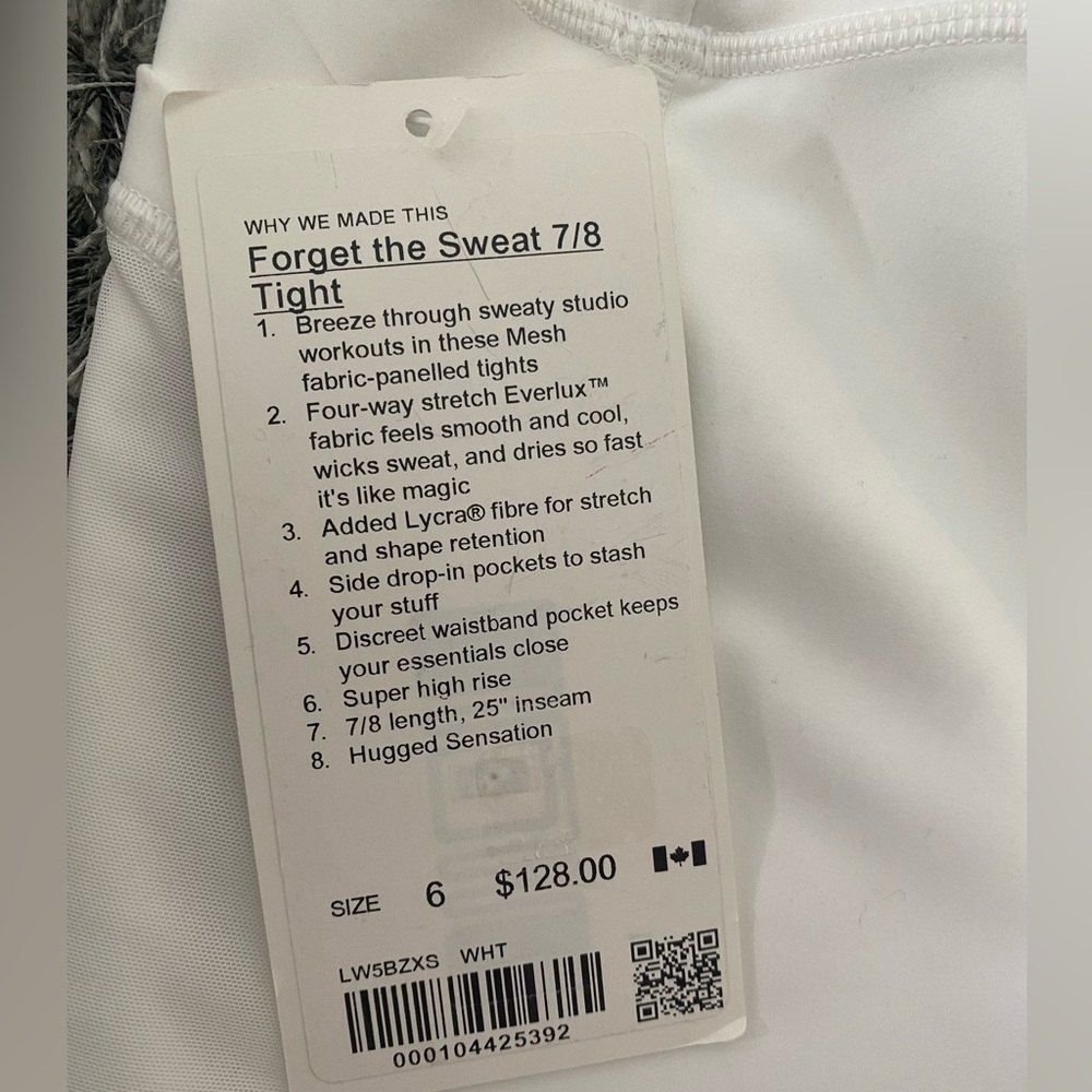 Lululemon Forget The Sweat 7/8 Tight | White | Size: 6 - Picture 5 of 6